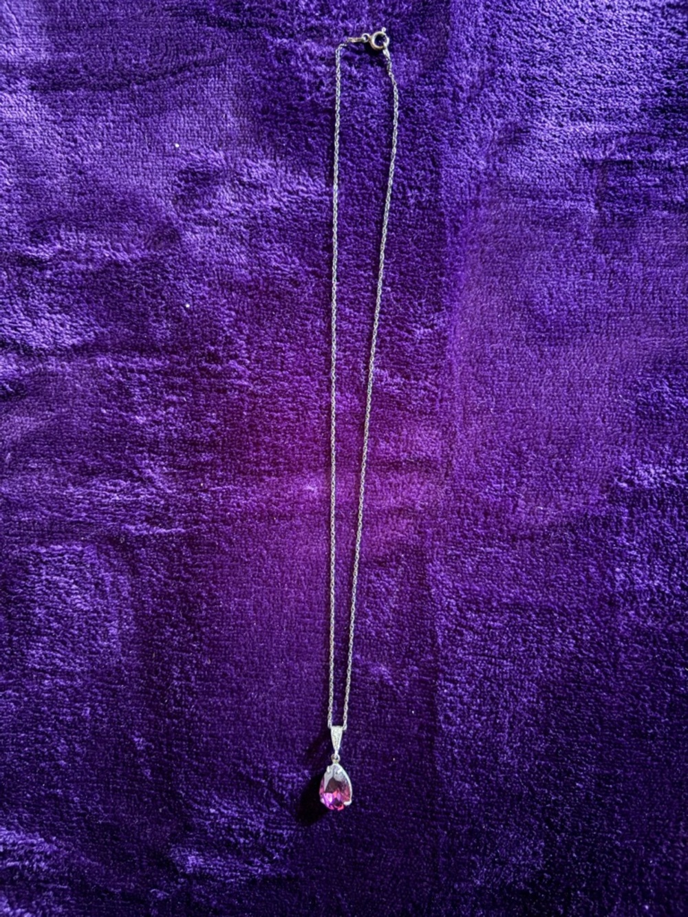 Silver Necklace with Pink Teardrop Pendant
